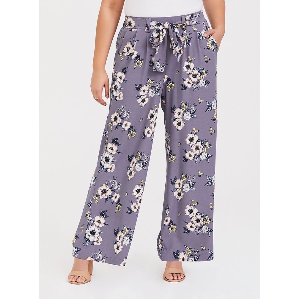 TORRID gray floral wide leg pants